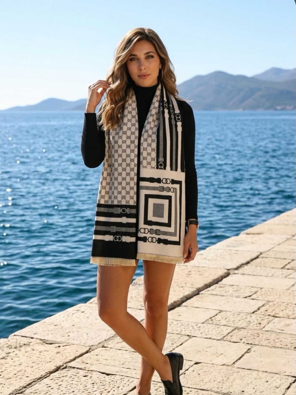 Black and White Patterned shawl